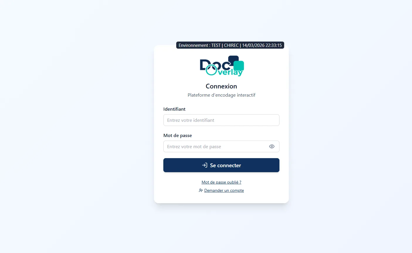 DocOverlay, écran de connexion