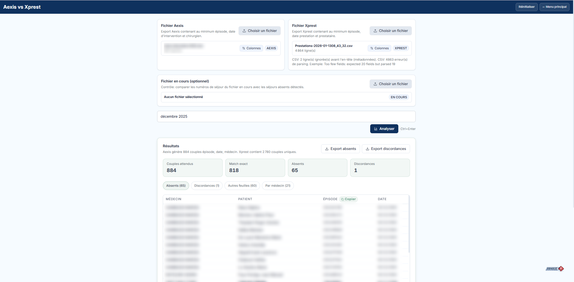 Outils Facturation, module Aexis vs Xprest
